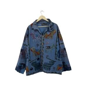 Indian Tropical Fashion Plus Size Button Jacket Patchwork Boho Elephant Womens